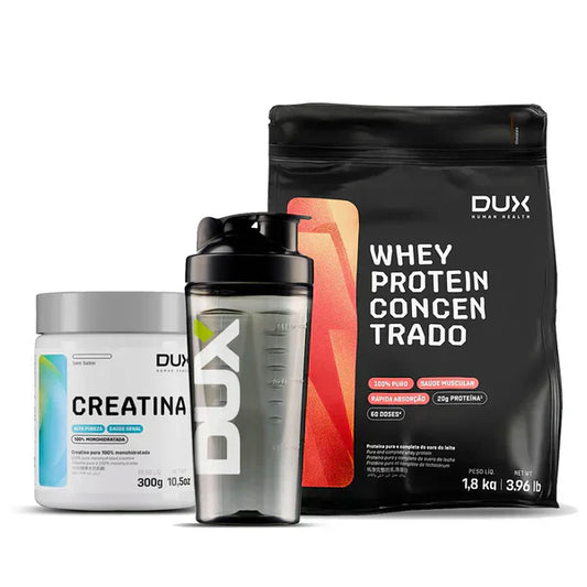 Combo Whey Protein Concentrado Cookies 1800kg Dux Nutrition + Creatina 300g + (Coqueteleira de Brinde)