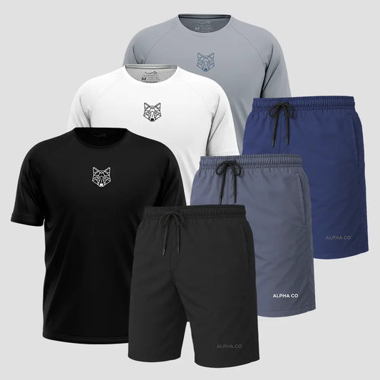 Kit 3 Camisetas Dry Fit Lobo + 3 Shorts Essential