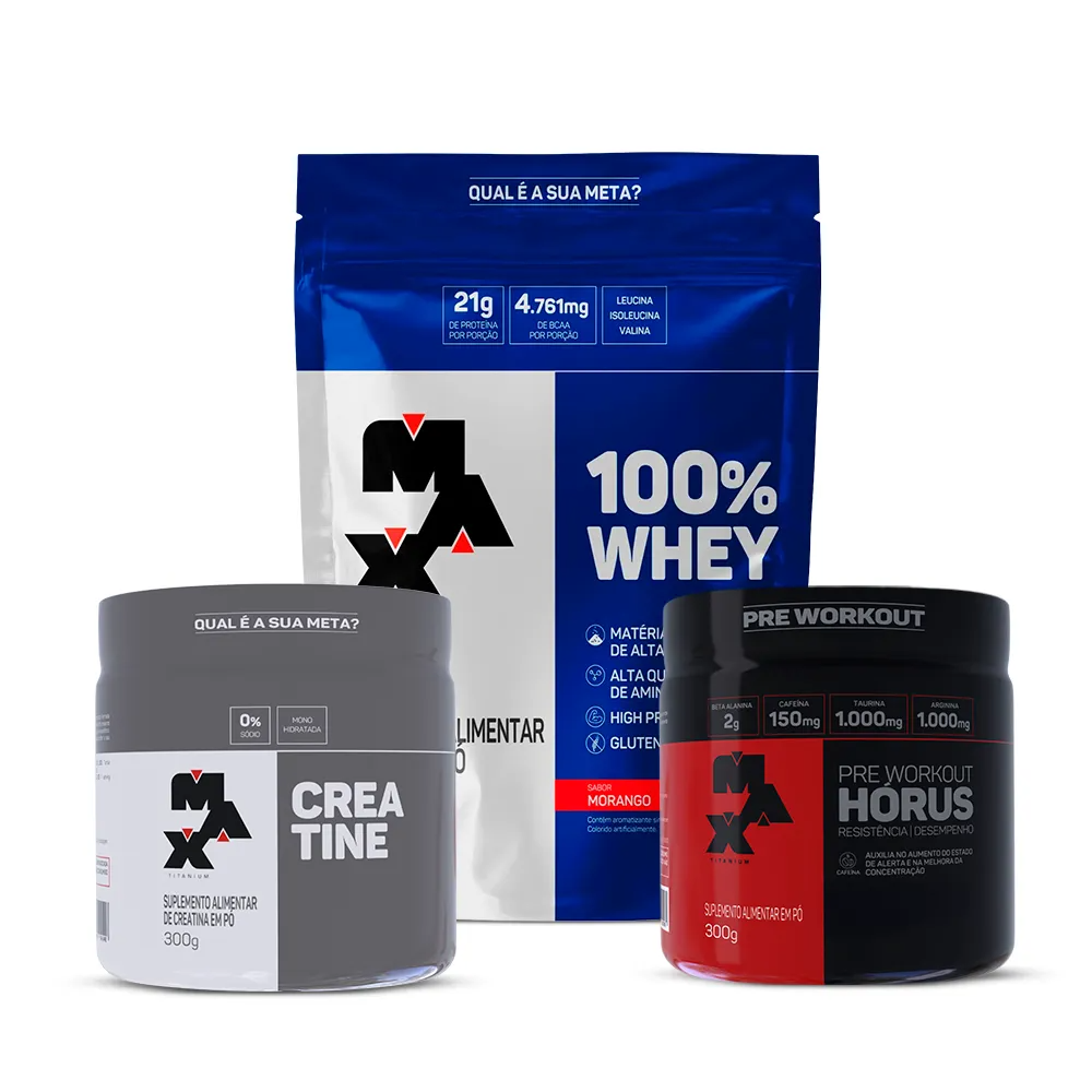 Kit Creatina 300g + Hórus 300g + 100% Whey Refil 900g