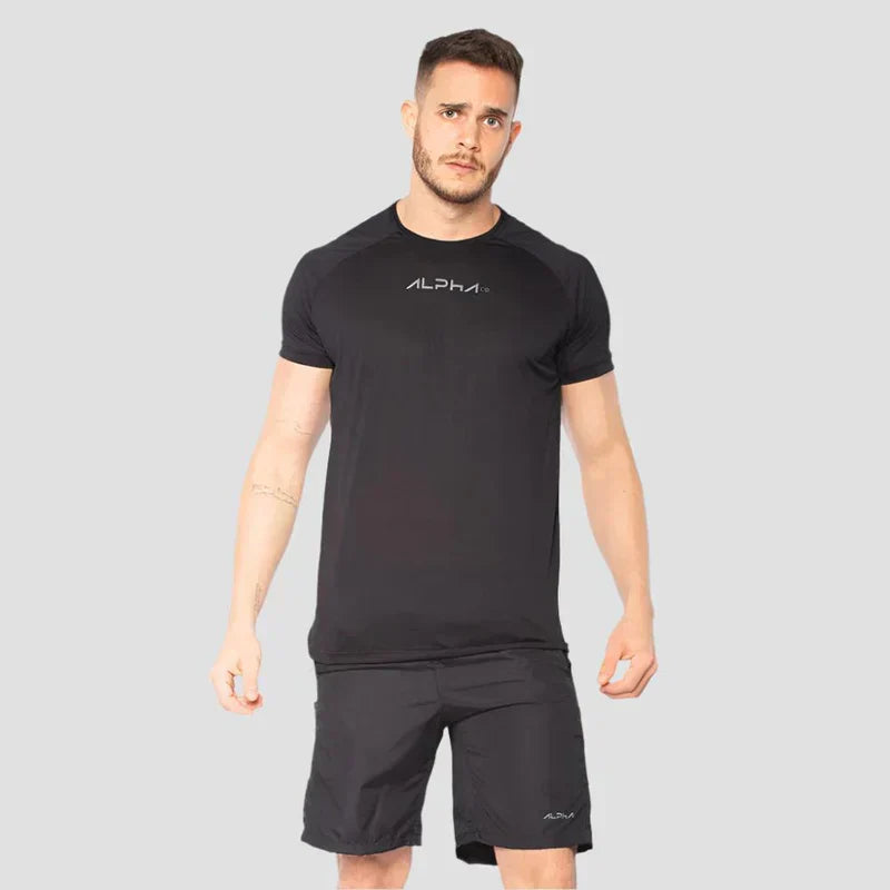 Kit 3 Camisetas Dry Fit Preto + 3 Bermudas Pretas